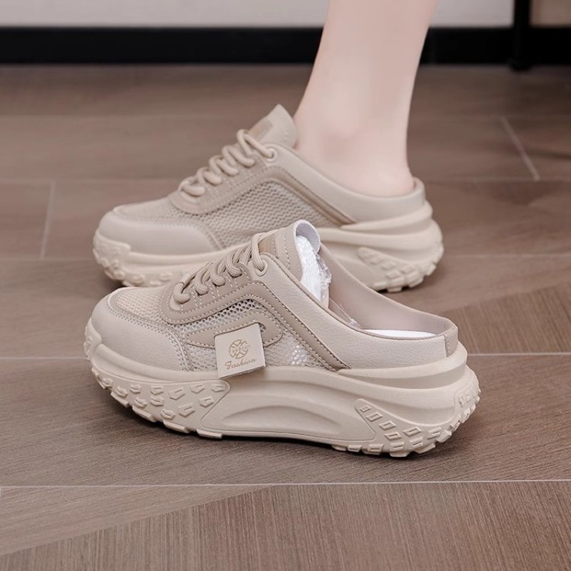 Outdoor Sport With Sticks - Sommerliche Damen-Mule-Sneaker, rückenfrei, atmungsaktives Mesh, Schnürung,